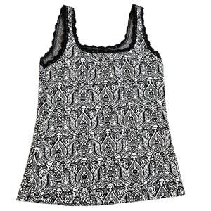 Y2K White House Black Market Square Neck Paisley Cami Womens Medium Black White